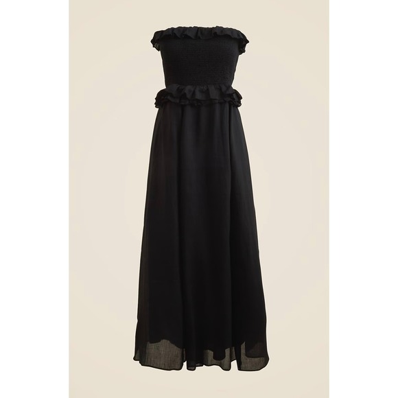 J.CREW Ravenna Dress in Ramie XS Black NEW Preppy Strapless Smocked Beach Casual - Picture 12 of 12